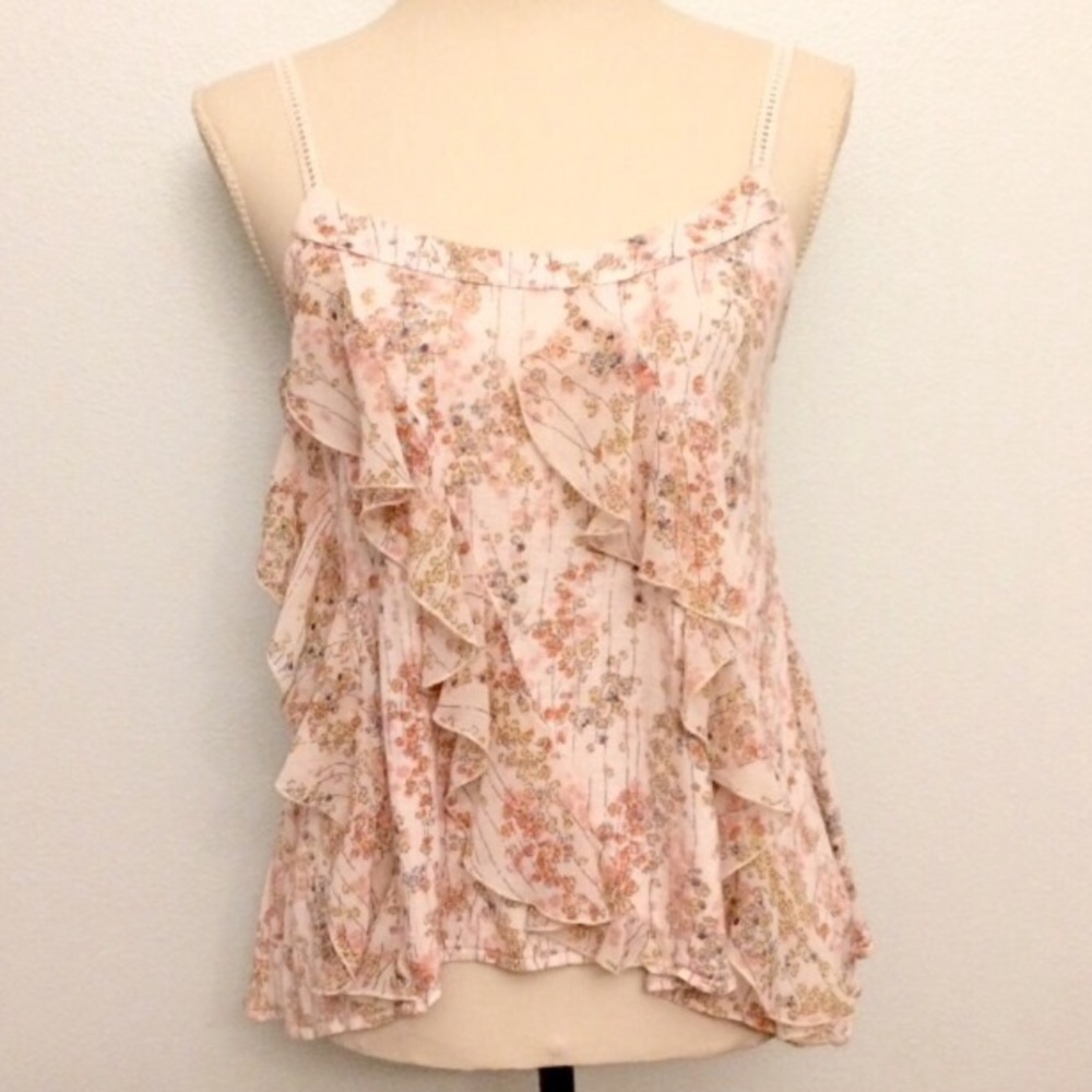 Crochet strap waterfall floral tank
